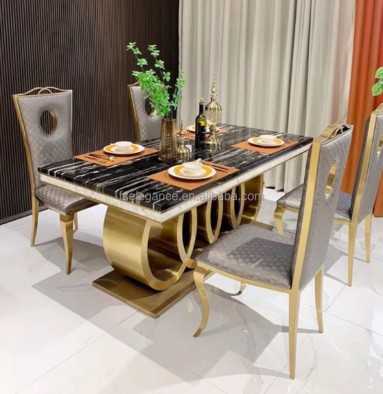 table set furniture steel turkey mirror dining table set modern marble small party tables and chairs for sale