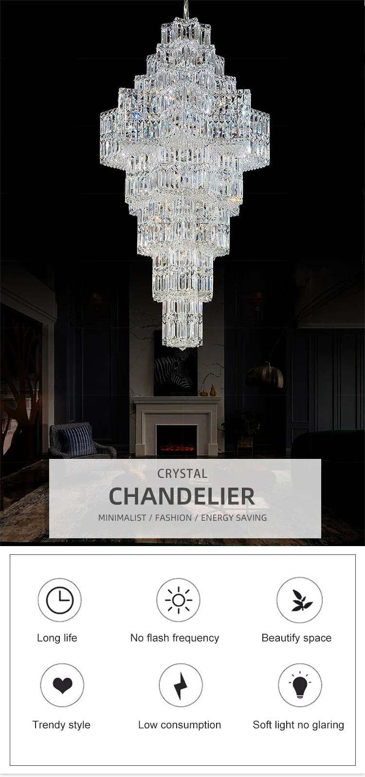 CPL-124 Modern Style Indoor Decoration Villa Hotel Lobby Staircase Modern LED Crystal Chandelier Pendant Light manufacture