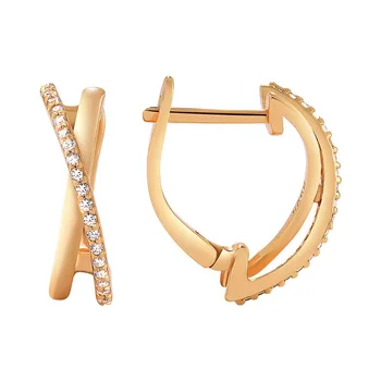 2022 New 925 Sterling Silver Irregular XCross Diamond Hoop Earrings Women Boucle Gold Plated Zircon Earring Fashion Fine Jewelry