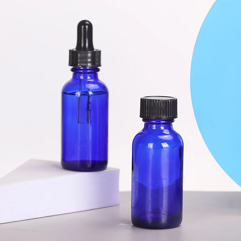 30ml 1ounce Mini Empty Cobalt Blue Rounded Boston Dropper Essential Oil Glass Bottle with 20mm PolyCone Lined Bakelite Caps