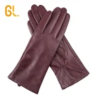 Genuine Sheep Leather GL2 Warm Female Red Wine Color Genuine Sheep Gloves Leather Women For Winter