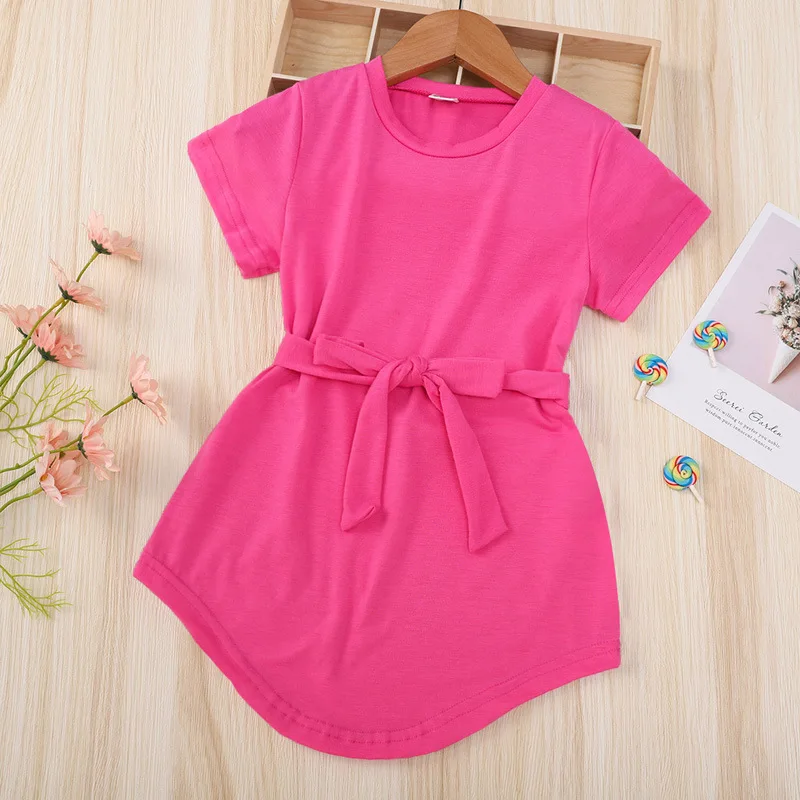 INS fashion infant baby girls dresses solid pullover casual shirt dresses summer kids children clothing girl's dress