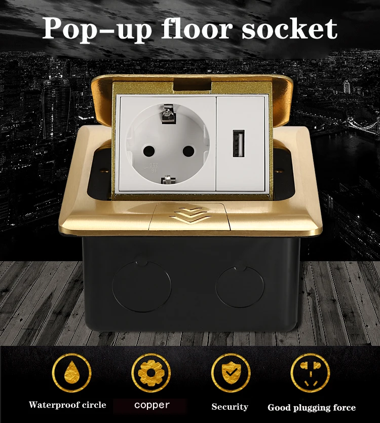 Custom copper pop-up USB charging module ground socket is embedded in the European standard power socket network floor socket