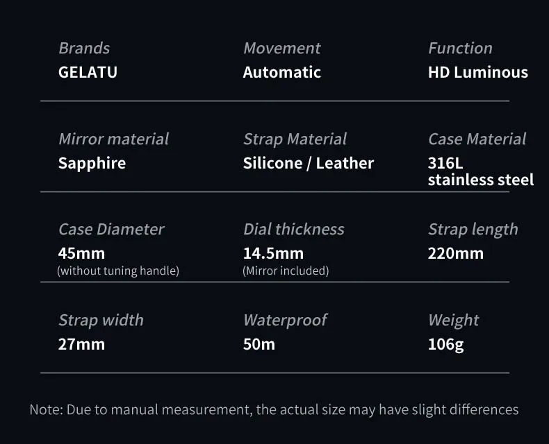 GELATU 6009 Popular Custom Face Mens Mechanical Watch Buy Leather Strap Luminous Scrolling Moq 1 Casual Watch Company