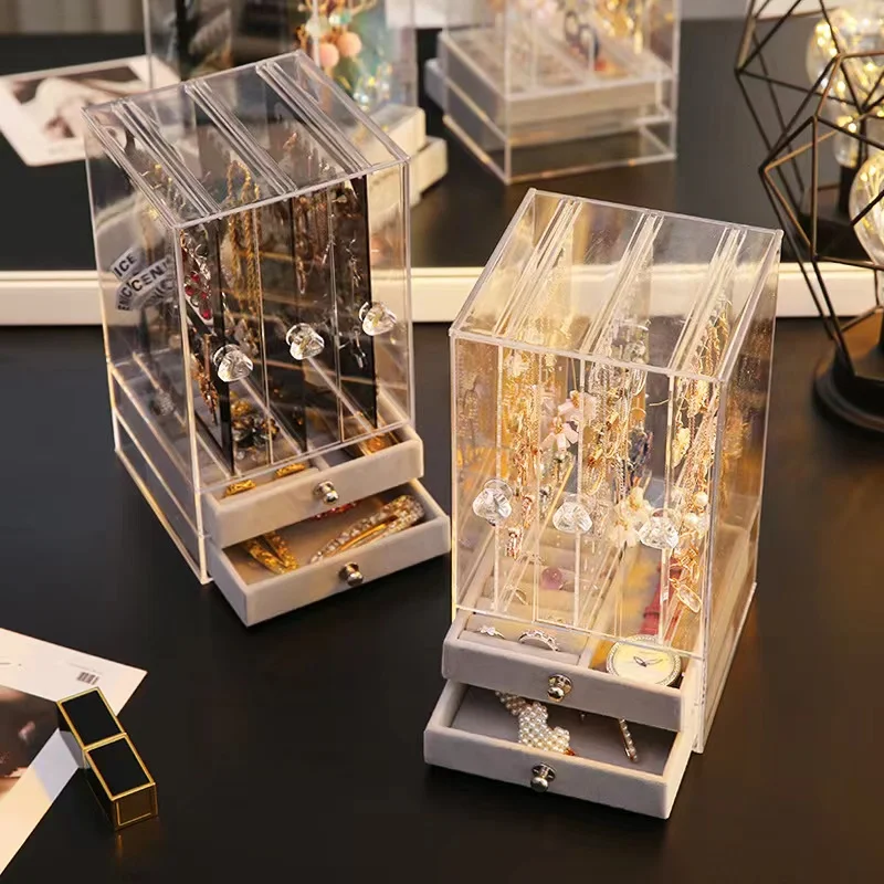 Wholesale Transparent Fashion Display Rack Box  Drawer Acrylic Jewelry Storage Box Earring Holder