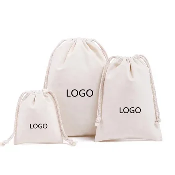 Custom printed logo reusable small gift bag cotton canvas drawstring bag dust packing bags