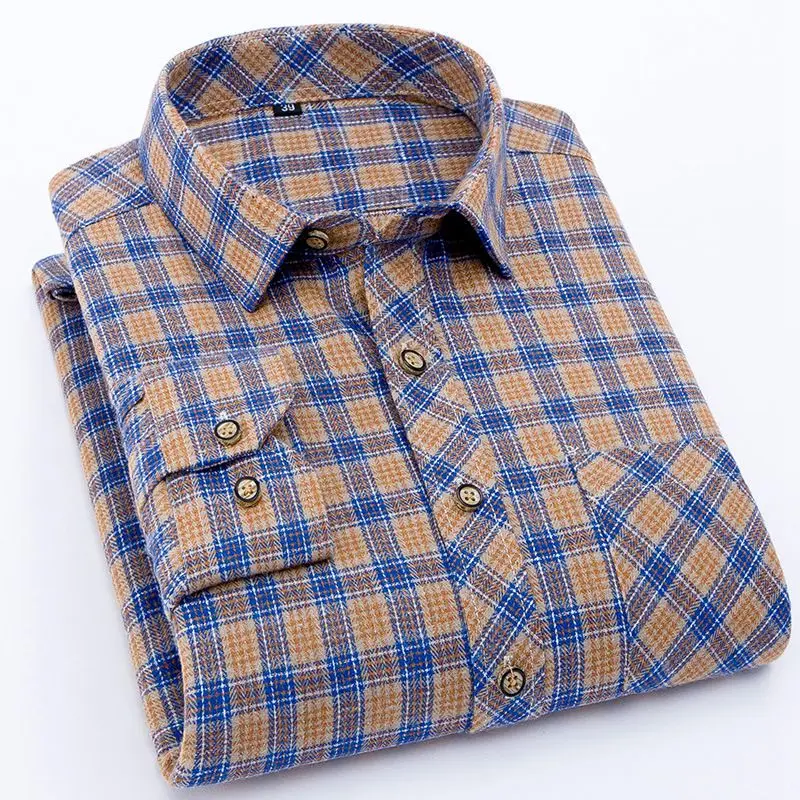 Turn Down Collar Plaid Flannel Shirt 