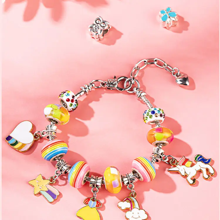 Girl Teens Handmade String Beads Craft Gifts Set Colorful Enamel Crystal Charm Bracelet Beads