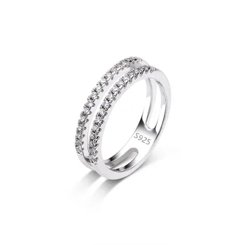 New Silver Jewelry Double Row Design 925 Sterling Silver Round CZ Diamond Women Ring