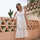 Dresses Casual New Arrivals Taobao Online Womens V Neck Ruffle Hem Embroidery Cotton Slip Casual Dress