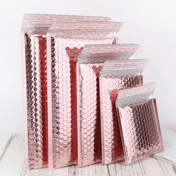 6 x 8 In stock Rose red Pink Custom holographic laser aluminium foil bubble mailer package envelope shipping packaging bags