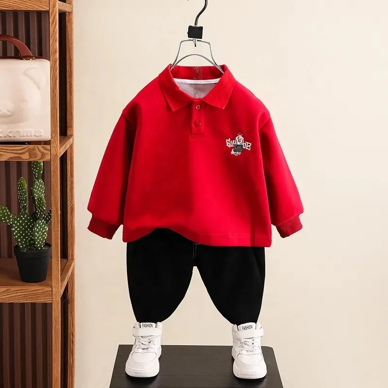 Wholesale high quality 2024 spring new Korean children's sportswear boys pullover sweater two-piece set