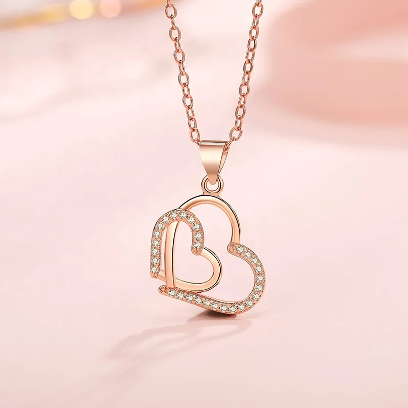 Pure silver necklace women's color gold rose gold pendant net red design 18K jewelry gift