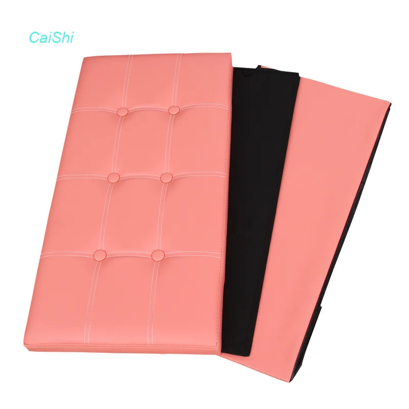 Modern Rectangle Folding Pink Faux Leather Storage Ottoman Solid Wood Frame Padded Seat for School Home Children's Toy Storage factory