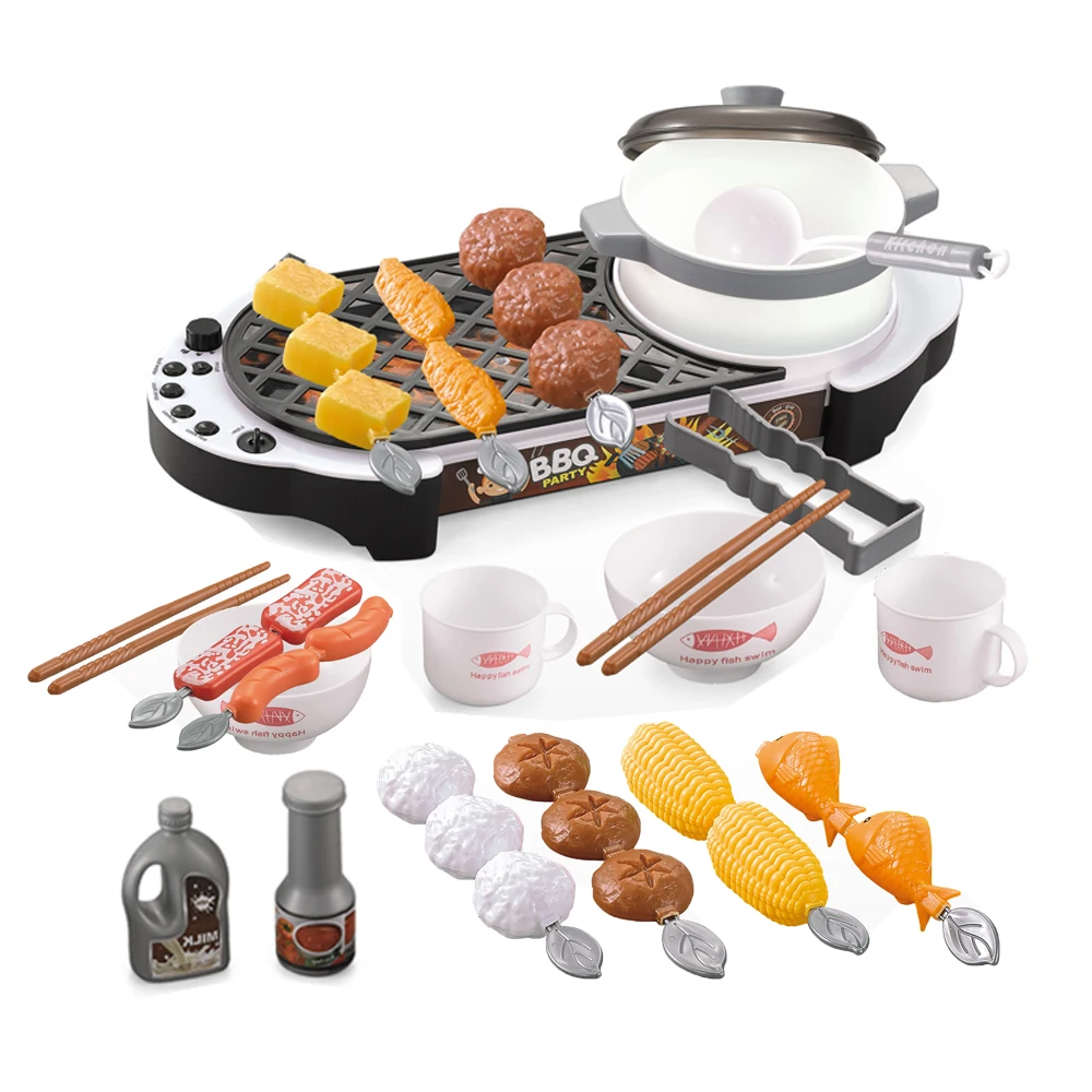 Kids BBQ Grill Pretend Play Toy Kitchen Barbecue Food Cooking Set Lights & Sound 
