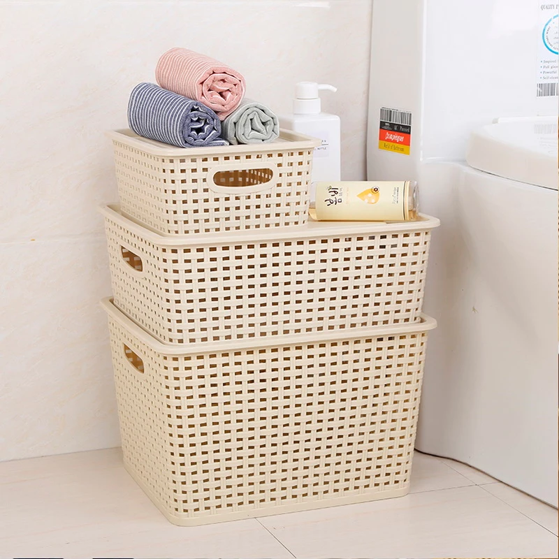 Home Pantry Storage Toy Clothes Storage organization Woven Plastic Storage Baskets With Lid travel laundry basket