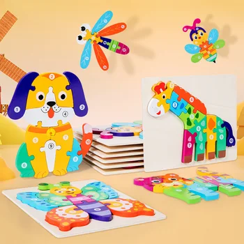 3D animal Wooden Board Cartoon Eco-Friendly Jigsaw pop DIY puzzle kids gift Educational toy for child