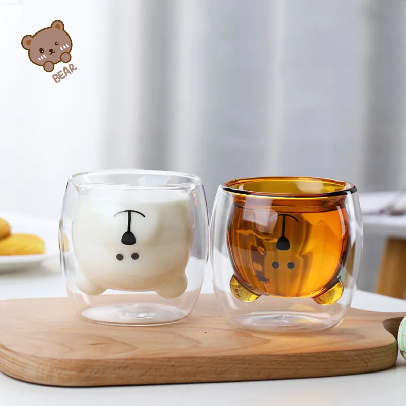 2024 Christmas Gift Cute Mugs Bear Tea Coffee Milk Cup Double Wall Glass Mugs