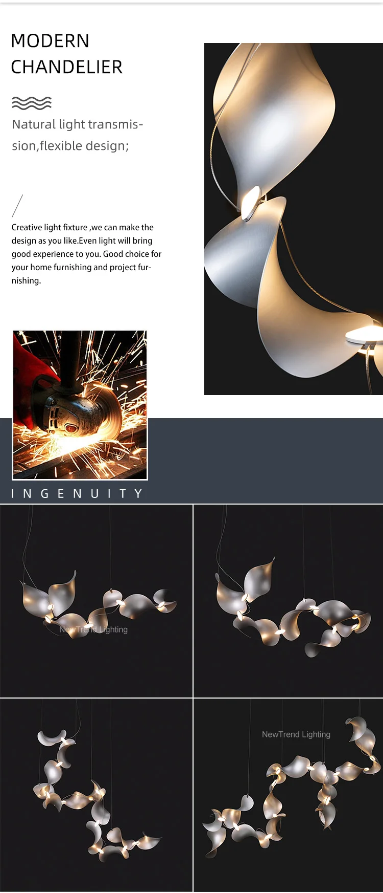 CPL-362 Unique Design Hanging Light Indoor Hotel Lobby Villa Decoration Custom LED Chandelier details