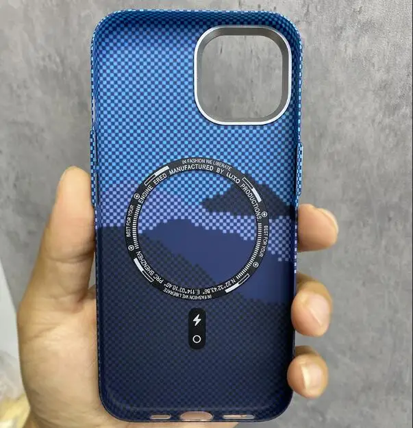 Magnetic luminous water sticker metal button embossed feeling combo hard phone case for iPhone 15 14 13 12 pro max