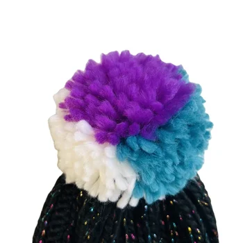 2024 New Innovations Black Knitted Winter Hat Colored Pom Pon Solid Knitted Beanie Hat