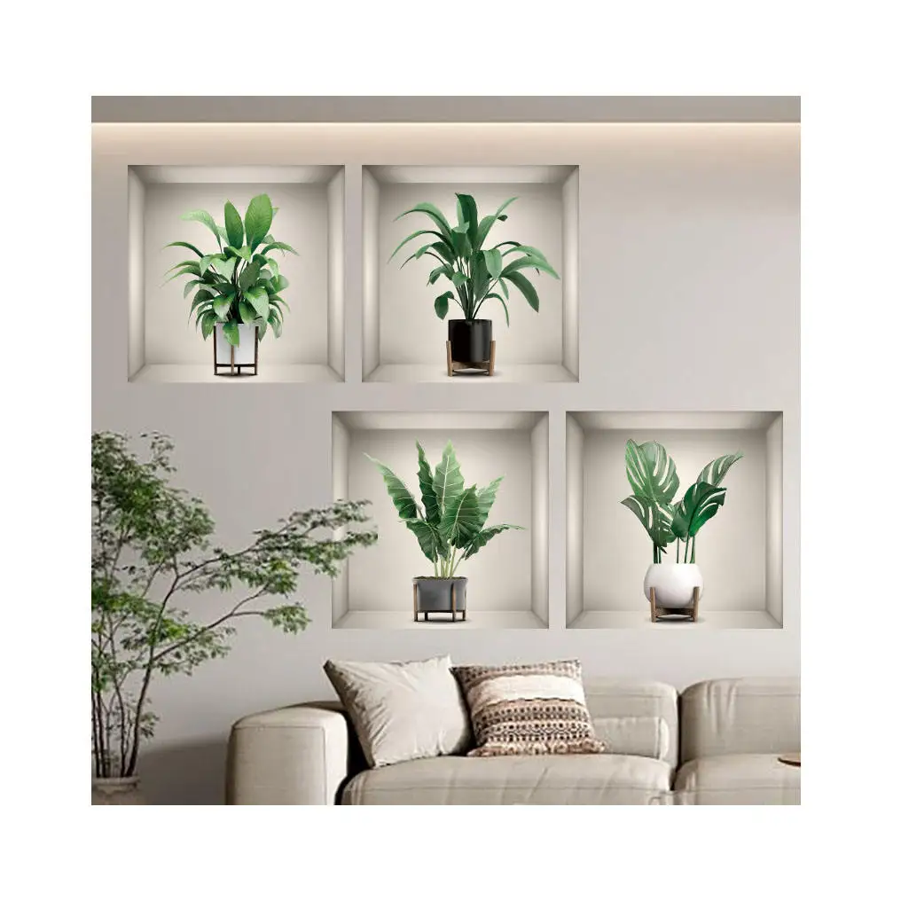 Living Room Self-Pasting Paintings Wallpaper Artificial Green Plant Decorations Easy Removable Wall Stickers