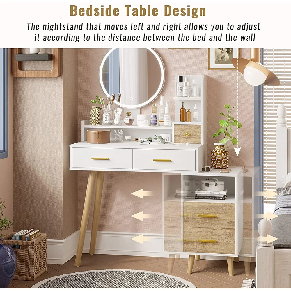 Modern Luxury Dressing Table Vanity with Smart Lighted Mirror Wood Panel for Bedroom Usage Smart Storage Makeup Vanity manufacture