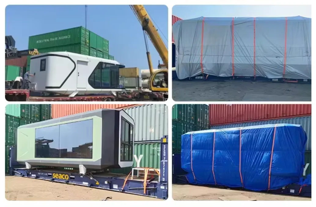 product modern high tech steel space capsule container house hotels apartments prefab living pod solar power living room bathroom-6