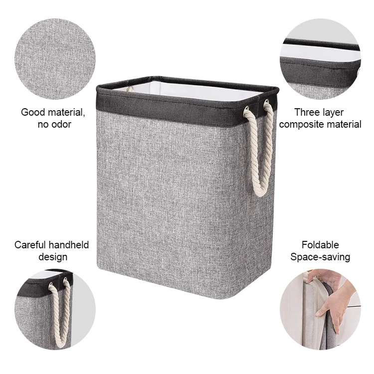 Folding Laundry Basket With Lid Dirty Clothes Organizer Cotton Linen Dirty Laundry Basket with Inner Bag