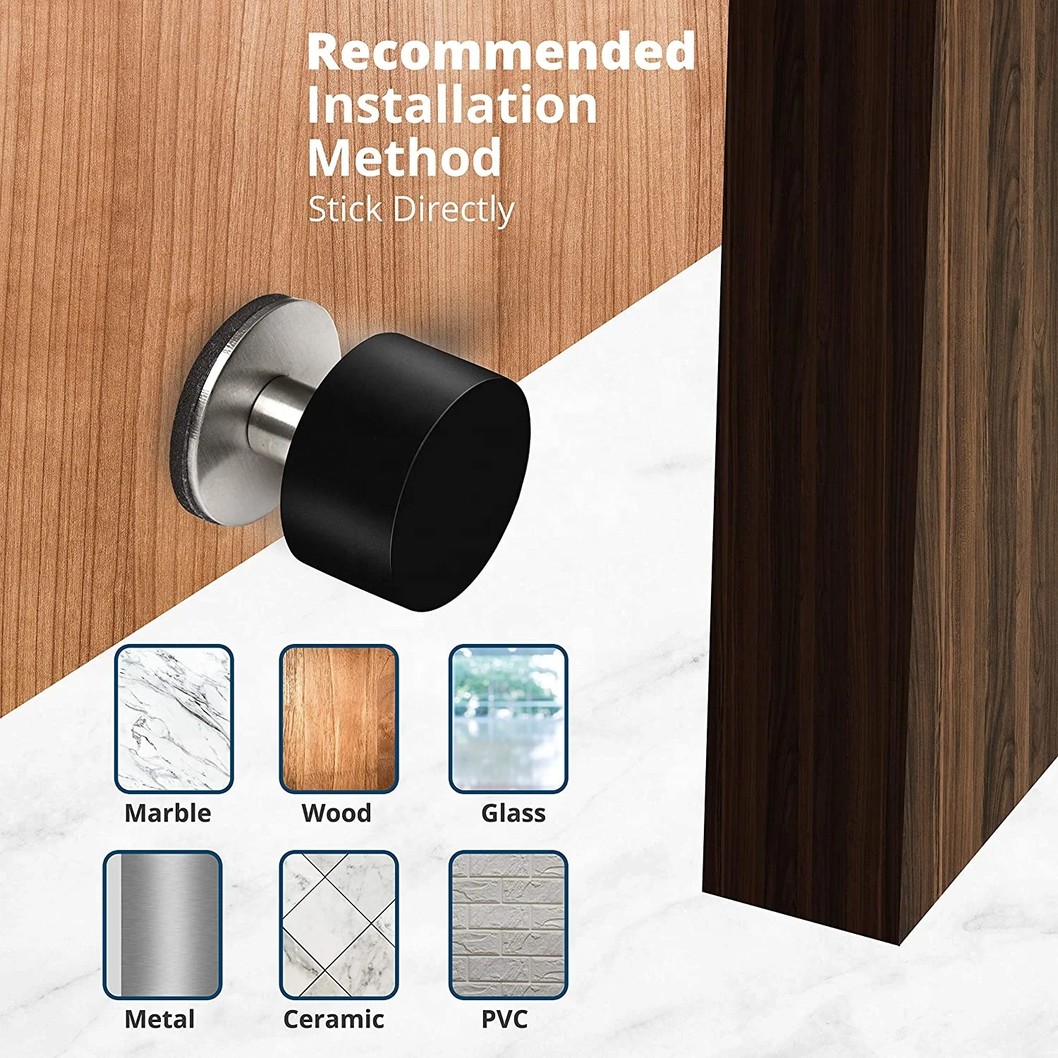 Wholesale Stainless Steel Black Cushion  Rubber Wall Mount Door Stopper with Adhesive Sticker