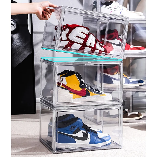 New Arrival Acrylic Clear Plastic PET Double Door Open Design Transparent Home Display Stackable Sneaker Shoe Storage Boxes