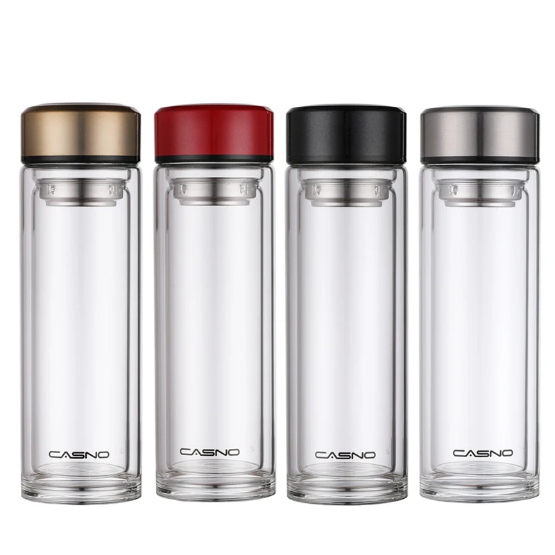 Borosilicate Glass Water Bottle With Long Tea Infuser Strainer Glass