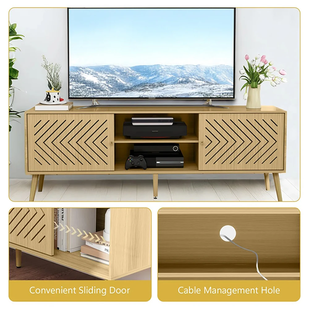 Mid Century Modern TV Stand for TVs up to 70 Inch Wooden Entertainment Center with Sliding Doors for Living Room Furniture factory