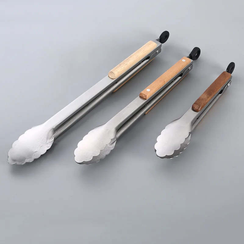 Stainless Steel Wood Handle Large Barbecue Food Clip Kitchen Barbecue Tools