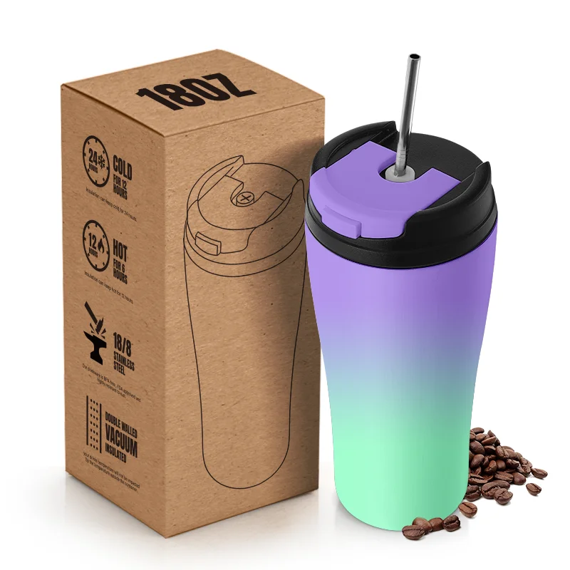 Customized Logo 304 Stainless Steel Mug Cup Juice Mug Insulation Cup with Silicone Straw Mouth