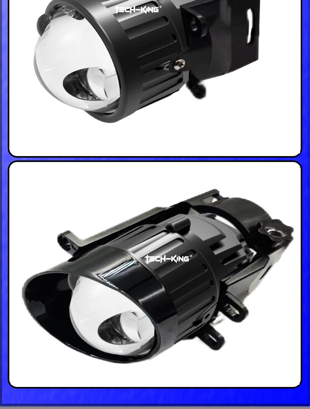 TECH-KING F8 12V 6000K Super Bright Laser 130W Universal Bi Led Projector Lens 3.0 Inch Fog Light Lens for Car Modification