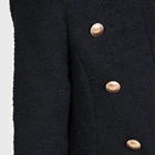 Open Placket With Decorative Buttons Padded Shoulders Flap Front Pockets Jacket Women