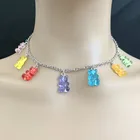 Necklaces Rainbow Cute Jelly Bear Charm Necklaces For Women Girls Cool Punk Hip Hop Resin Choker
