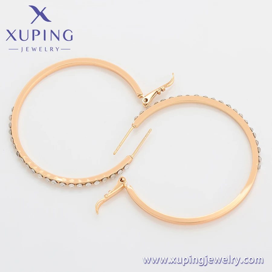 X000438941 XUPING jewelry Stainless Steel Round shaped Single Row Full Diamonds Big Size Factory Direct Sell Ball Hoop Earrings