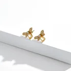 Piercing Golden Plated Honey Bee CZ Stone 925 Sterling Silver Piercing Earring
