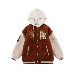 New Autumn and Winter Removable Hooded Baseball Jacket Fashion Couple Plush Thickened Men's  Jacket