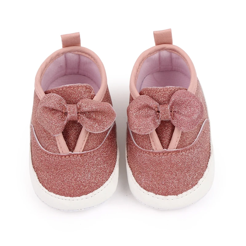0-12 Months Spring and Fall Baby Solid Color Bow Toddler Shoes Glitter Infants Toddler Shoes manufacture