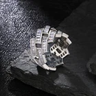 Hop Rings KRKC Trendy Hip Hop CZ White Gold Plated Cubic Zirconia Cuban Baguette Men Rings