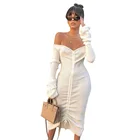 Women Women Long Sleeve Drawstring Pencil Elegant Dress Women Off Shoulder Sexy Bodycon Party Dresses