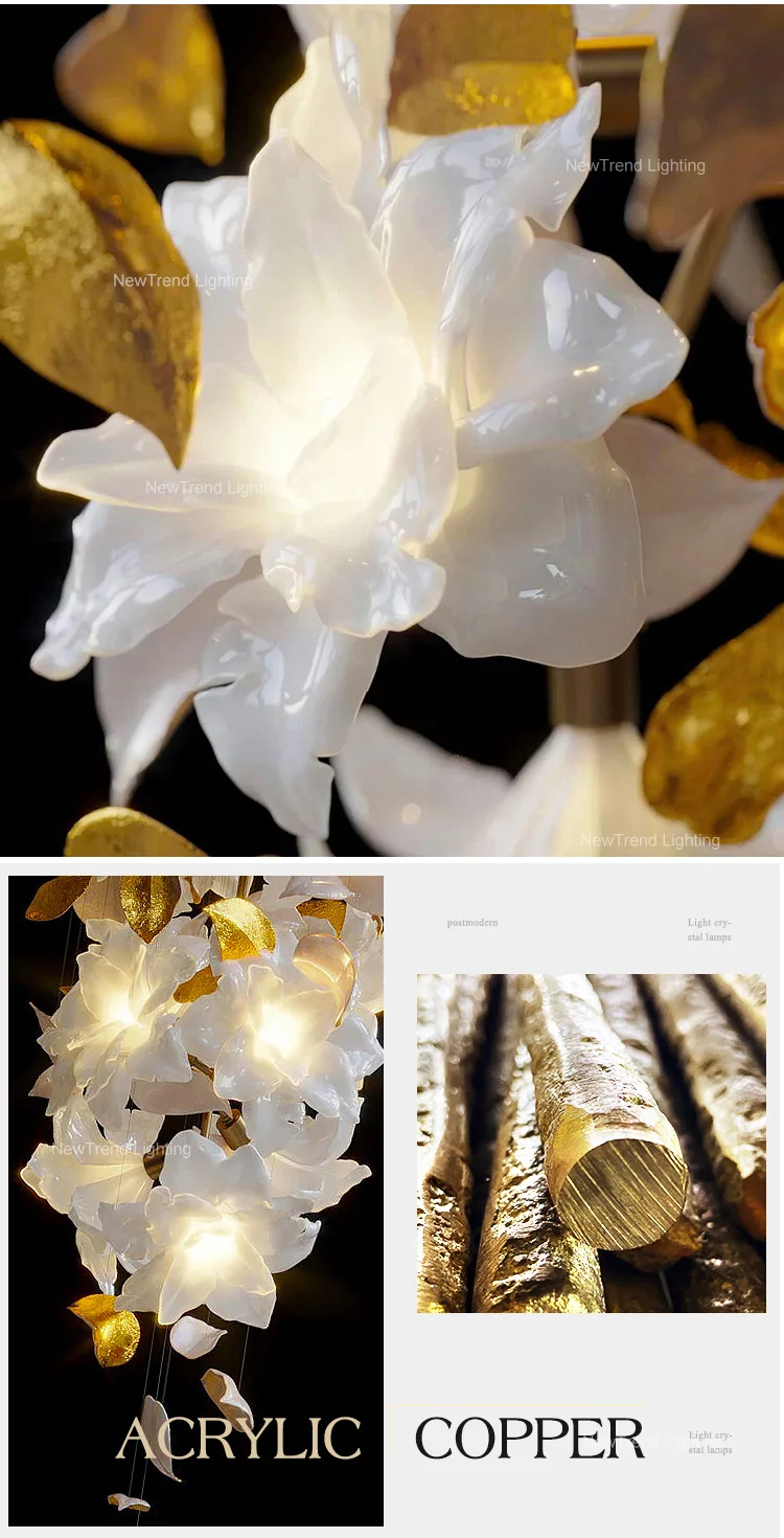CPL-184 New Product Indoor Decoration Light Villa Staircase Wedding Custom Flower LED Chandelier details
