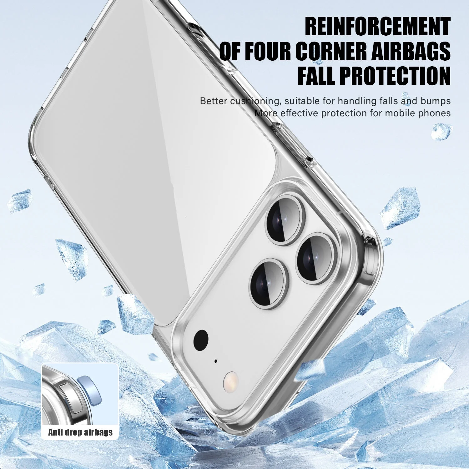 product new high crystal clear hard pc tpu hybrid mobile phone case for iphone 17 air transparent shockproof for iphone 15 16 17 pro max-2