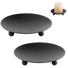 American Style Black Iron Round Plate Candlestick Scented Candle Base Tray Simple Candle Holder