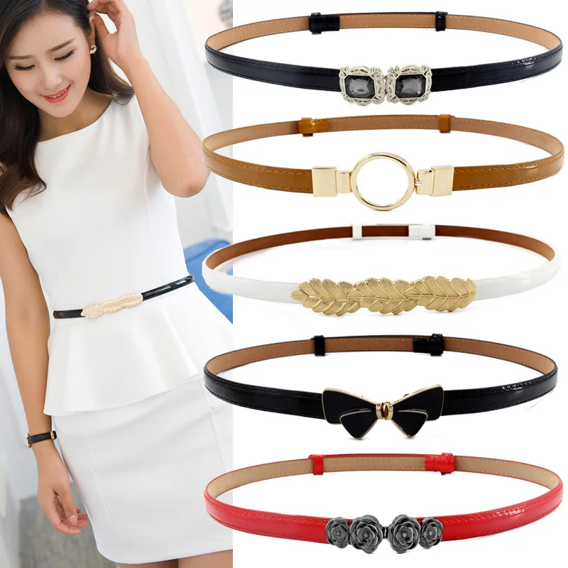 New Arrival Women's Fashion thin belt Candy Colours Strap Faux Leather Belt Waistband For Ladies Dress Shirt Wearing