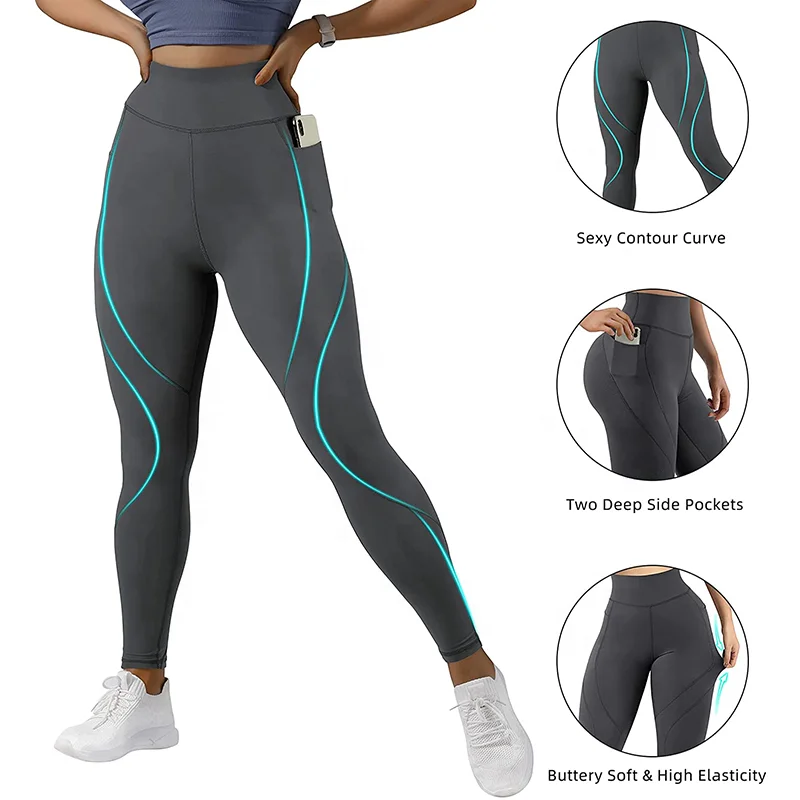 Custom Logo Gym Fitness Yoga Pants Nulux Fabric Split Line Running Sports Tights Women Scrunch Butt Yoga Leggings with Pockets