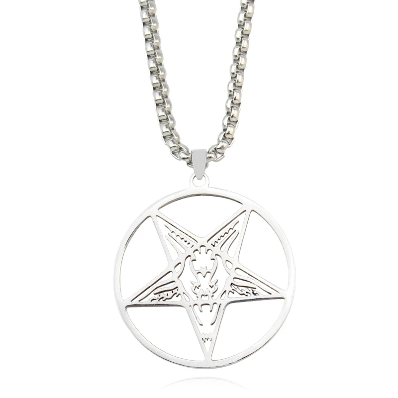 我的形状撒旦路西法五角星不锈钢项链镂空山羊星项链超自然护身符复古男性饰品